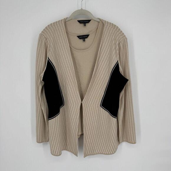 Ming Wang Cardigan set  Women’s 0x tan black  jacket  artsy workwear career - Picture 1 of 6